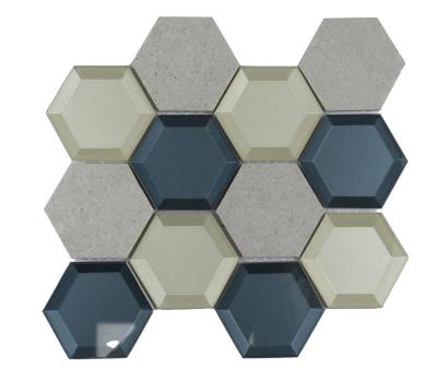 China Home Crystal Pure Color 8mm Thickness Crystal Pure Color Mixed Travertine Mosaics 3D Cube Glass Hexagonal Mosaic Tile for sale