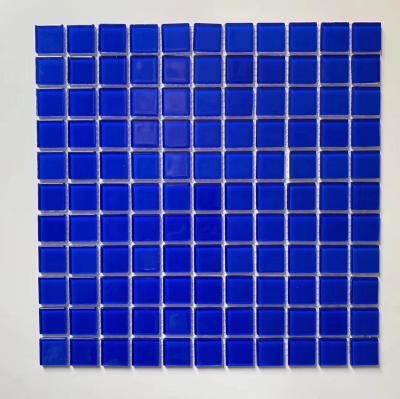 China Wholesale Blue Glossy Exterior Swimming Pool Mosaic Factory Price Foshan Glass Tile For Swimming Pool Projects for sale