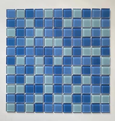 China Blue Glossy Outdoor Swimming Pool Bottom Mosaic Price Foshan Glass Tile For Swimming Pool Projects for sale