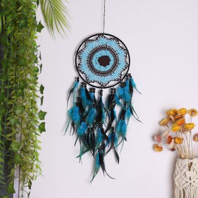 China Feather Catcher Wall Hanging Macrame Evil Eye Minimalist Handmade Woven Dreamy Hanging Wall for sale