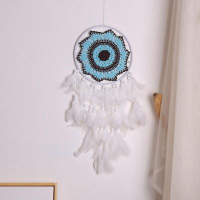 China Handmade minimalist india style feather wall hanging art dreamcatcher evil eye wall decor for sale