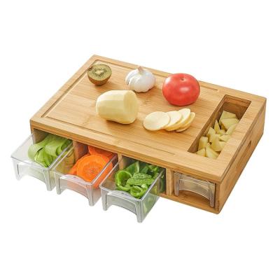 China Sale 4 Disposable Containers Factory Bamboo Chopping Cutting Board With Trays For Food Storage for sale