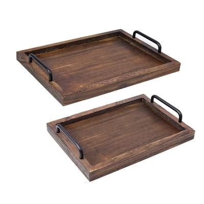 China Bamboo Factory Customized Large Turkish Serving Round Wooden Pizza Tray With Matel Tray for sale