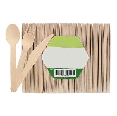 China One Time Use Promotional Disposable Biodegradable Wooden Knife Fork Spoon Flatware Travel Set for sale