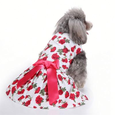 China SJ1192 Stocked Ready to Ship Large Size Custom Pet Clothing Patterns Red Floral Printed Dog Dresses for sale