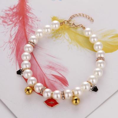 China Wholesale Cute Pet Jewelry Cat Collar New Pet Quick Version Pet Products Bell Collar Handmade Pearl Necklace for sale