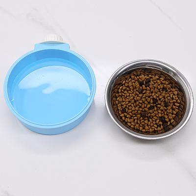 China Viable pet cat dog feeder bowl stainless steel double bowl dog for fixed hanging pet cage dog bowl for sale