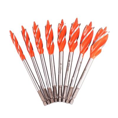 China MeiKeLa Quick Working Interchange Hex Shank Wood Four Flutes Wood Quadruple Spikes Auger Drill Bit For Wood Drilling for sale