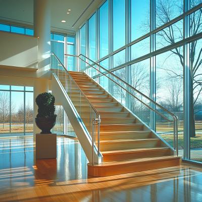 China Durable Stainless Steel Handrails with Round Cover Plate for Glass Balustrades for sale