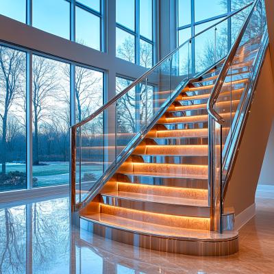 China High-Strength Stainless Steel Handrails with 12mm Toughened Glass Support for sale