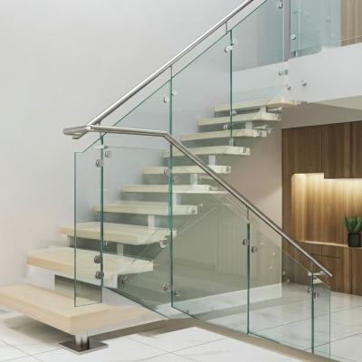 China Stylish Brushed Stainless Steel Handrails with Round Plate Cover for Glass Staircases for sale