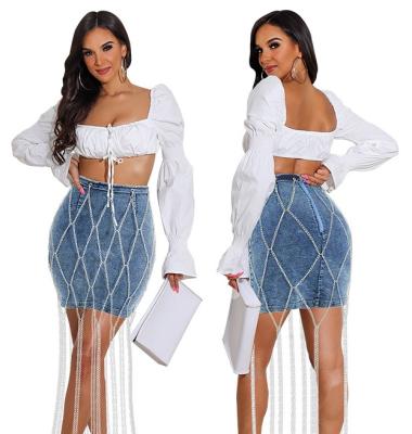 China Lady Anti-static Club Short Blue Jean Skirt With New Arrivals fashion jeans skirts fall chain women's skirts for sale