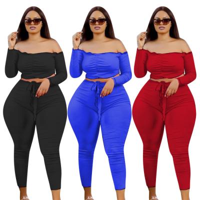 China fall 2021 Anti-wrinkle off shoulder plus size tops Women Stage Designer Tracksuit Woman Jog Suit Two Piece Set for sale