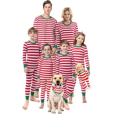 China Fashion Christmas parent child anti-pilling use round neck family christmas pajamas casual striped printed home outfits for sale