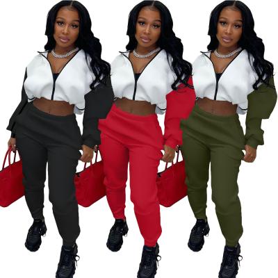 China Wholesale Zipper Patchwork Fashion Anti-pilling Casual Sports Workout Clothing Drops Winter Hoodie 2pc Jogging Set Women for sale