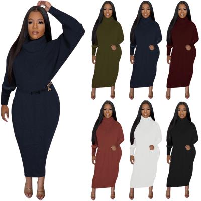 China Wholesale Casual Clothing Bat Sleeve Anti-Static Plus Size Dresses Women Winter Turtle Neck Long Knitted Sweater Dress for sale