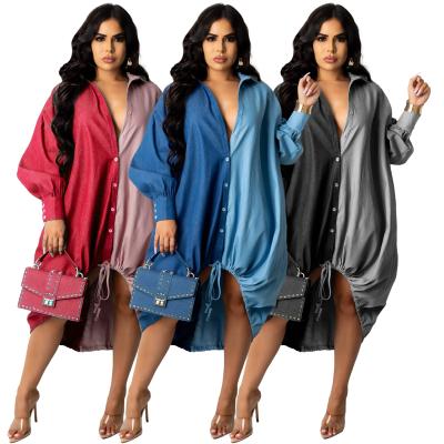 China Loose Women Jean Patchwork Women Summer Dress Autumn Denim Dress Midi Dress Viable Shirt Dress For Women 2021 for sale