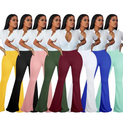 China Anti-Wrinkle Fashion Autumn Clothes High Waist Flare Pants Casual Stretch Bodycon Knitted Sports Ladies Pants for sale