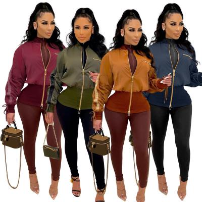 China Anti-wrinkle newcomers fall clothing fashion female gap coated casual drawstring zip up bomber jacket for women for sale