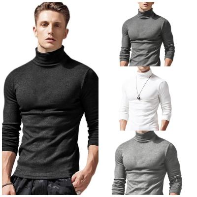 China fashionable Anti-wrinkle turtle neck long sleeved T-shirt casual autumn solid color knitting tight tops for men 2021 for sale