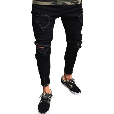 China Breathable Stylish Autumn Waist Black Slim Denim Pants Low Ripped Casual Zipper Jeans Trousers For Men for sale