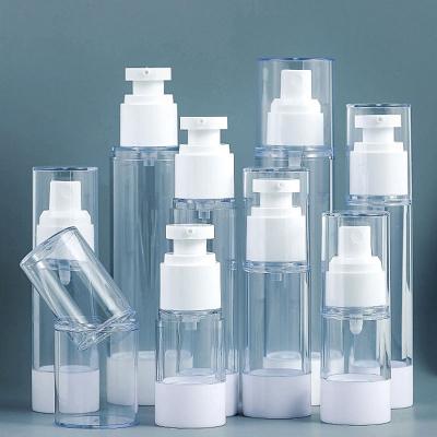 China Custom Printing 15ml 30ml 50ml Cosmetic Airless Lotion Pump Bottle Round Plastic Container Bottle for sale