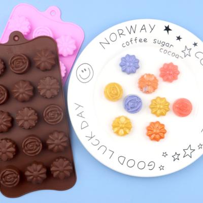 China 15 viable with small three-dimensional flower silicone chocolate mold food grade ice cream tray mold for easy to demold for sale