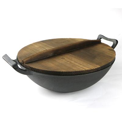 China Viable High Quality Chinese Black Round Cast Iron Cookware Wok Sets for sale