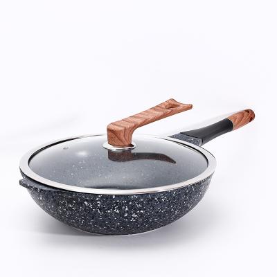 China 32cm Sustainable Die Cast Aluminum Induction Bottom Marble Coating Wok for sale