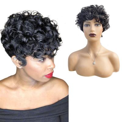 China 100% Kinky Curly Wave Pixie Cut Wigs For Black Women Hair Wigs Machine Made Afro Brazilian Silky Straight Full Wigs for sale