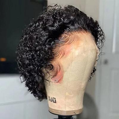 China Virgin Brazilian Human Hair Pixie Cut Curly Wig Short Bob 13X4 Full Lace Front Wig Pixie Style For Black Women 180% for sale