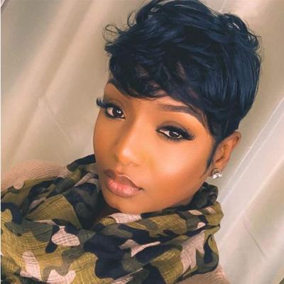 China Pixie Cut Wigs Black Slight Wave Silky Straight Hair Short Wavy Brazilian Virgin Hair Wigs Layered Cut Wigs For Black Women for sale