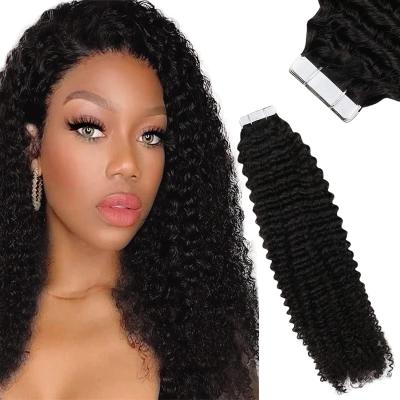 China Silk Stragiht Curly Tape In Human Hair Extensions 1B Natural Black 2 4 6 8 10 12 16 18 27 Color 12 14 16 18 20 22 24 26 28 30 Inches for sale