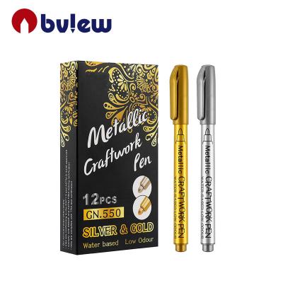 China Bview Wear Resistant Fiber Art Metallic Paint Markers Pens Silver and Gold Permanent Markers for Gift Voucher Signature Lettering for sale