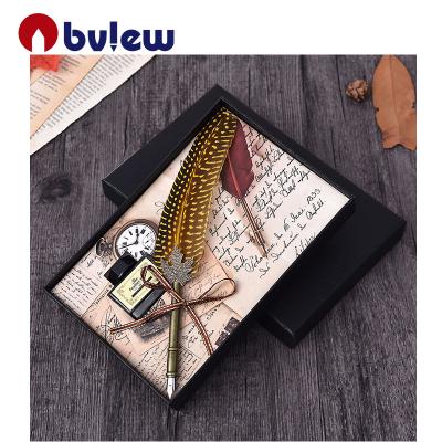 China Bview Art High Quality Feather Writing Quill Pen Set Dip Pen With Student Ink Chrismas Gift For Sale for sale