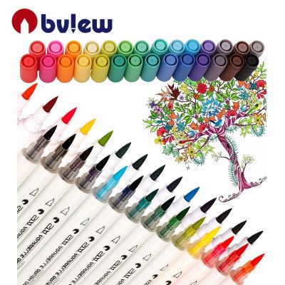 China Bview Art Most Popular 14pcs PP Watercolor Brush Tip Paint Water Based Marker Pens Set With Dual Tone For Students Drawing for sale