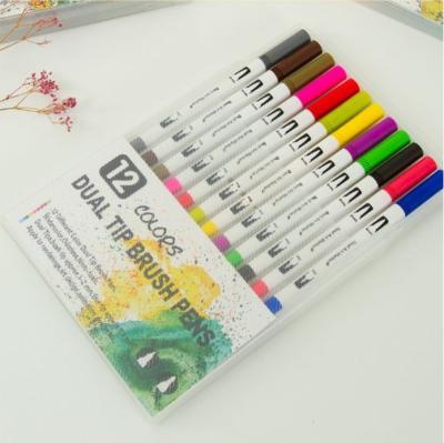 China Hot Selling Drawing Art 12 Colors Dual Fine Tip Brush Pen 0.5mm Liner And 1-2mm Brush Tip Watercolor Pen Set For Coloring for sale