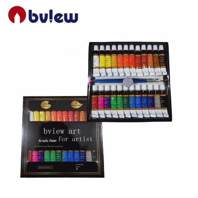 China Amazon Nylon Hot 24colors And 3 Brush Artist Acrylic Paint Free Set For Painting for sale