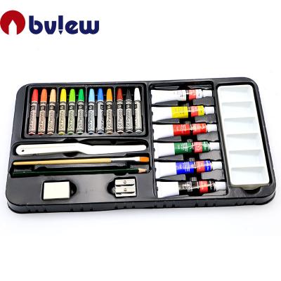 China Bview Wooden Art 24 Pieces Oil Painting Sets With Artist Brush Paint Palette For Professionals Students for sale