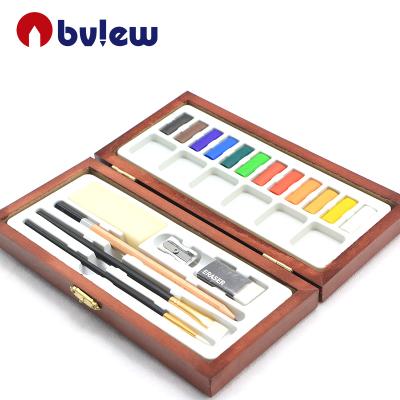 China Sketch and Watercolor Paint Box Professional Wooden Package Solid Watercolor Paint Package for Watercolor Painting and Sketching for sale