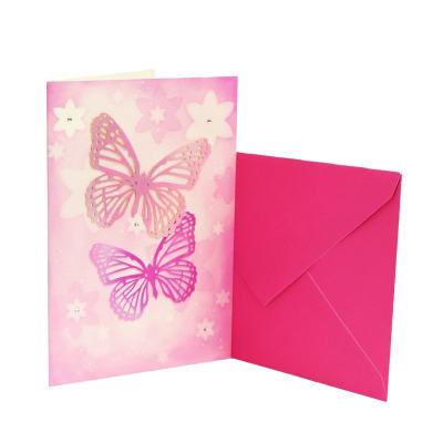 China Europe Indian Laser Cut Pink Butterfly Wedding Card Design Handmade Invitation Card Wedding for sale