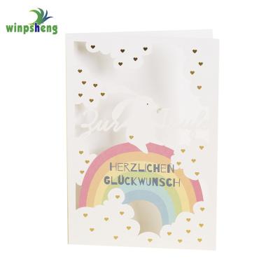 China Lovely Cute White Bunny and Rainbow Europe Birthday Card for sale