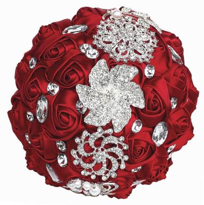 China wedding bridal bouquet holding flowers handmade crystal silk satin ribbon wedding bridal bouquet 18*25cm for sale