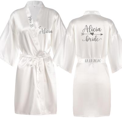 China QUICK DRY custom made satin bridal wedding party kimono wear women's robe sleep long robes with printing customized for sale