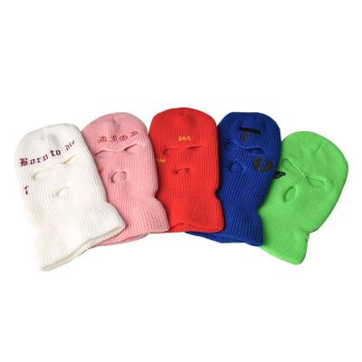 China JOINT custom logo balaclava mask knitted designer pink skullcap 3 hole skimask ski balaclava for sale