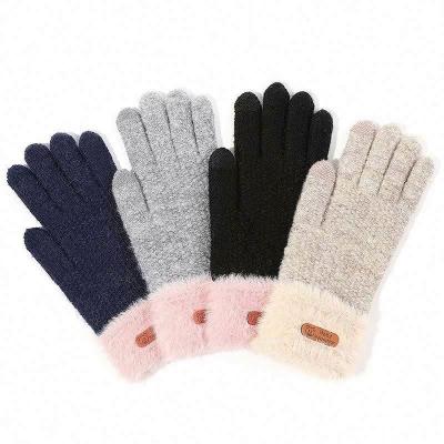 China Simple gloves, ladies, winter outdoor knitting wool, touch screen, plush, thick riding, for sale