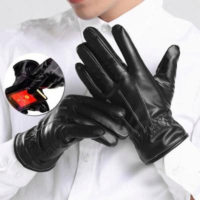 China Custom Men's Black Skin Driver Lambskin Leather Gloves Winter Tight Comfortable Warm for sale