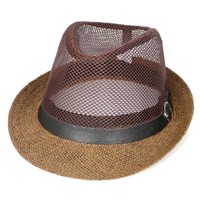 China Breathable Men Dad Hats Mesh Homburg Jazz Straw Hat Fedora With Belt Panama Beach Sun Summer Wholesale Character Fashion for sale