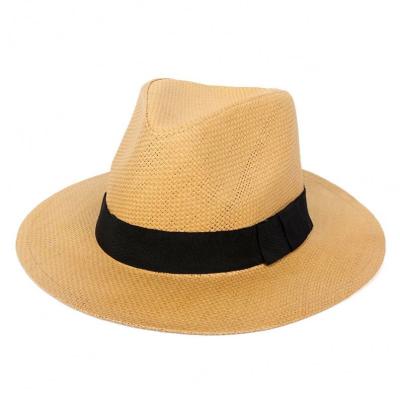 China Character Summer Plain Beach Panama Hat Pastoral Flat Wide Brim Fedora Paper Straw Hat for sale