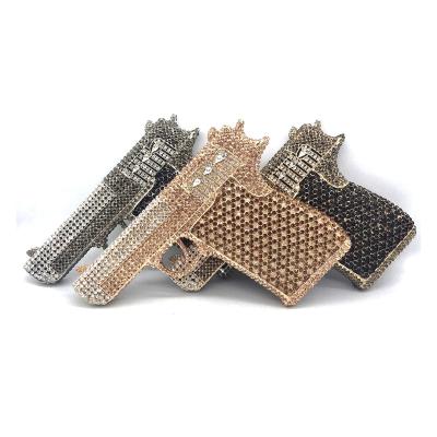 China 2021 bling gun shape diamond gun shape rhinestone clutch bag luxury crystal handbag evening wedding party bag purses for sale